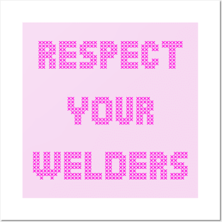 respect your welders, pink cross stitch embroidery Posters and Art